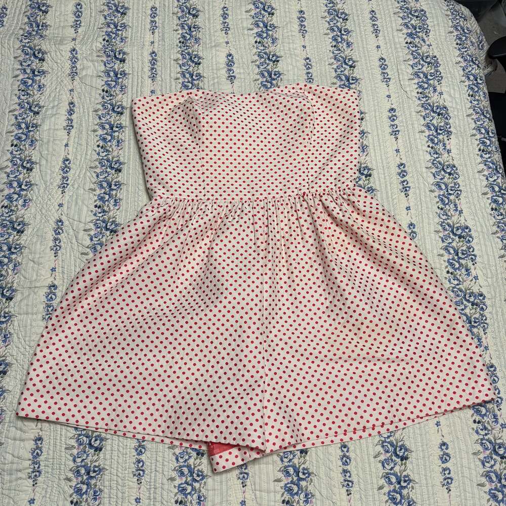 ALI RO Red and White Polka Dot Strapless Romper